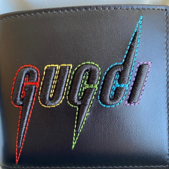 GUCCI black rainbow Embroidered bifold wallet with dust cover and gucci … - Picture 2 of 13